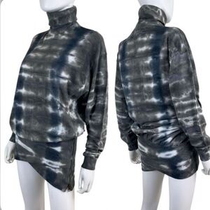 Young Fabulous & Broke women's Turtleneck Sweatshirt dress Gray blue tie-dyed XS